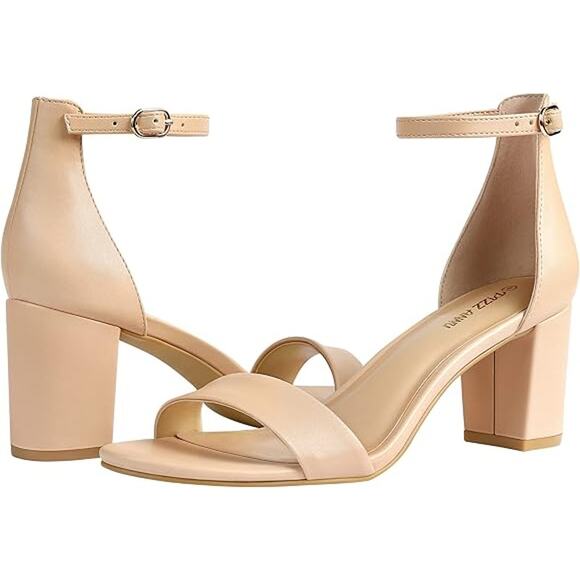 Pizz Annu Womens Size 6 Tan Open Toe 2.5" Block Heel Ankle Strap Sandal Shoes - Picture 2 of 6